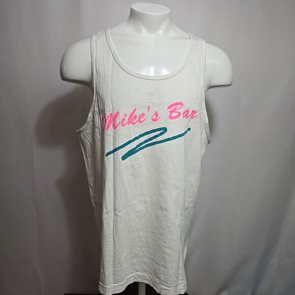 VTG Mike's Bar Single Stitch Tank Top Adult Size XL Neon Fruit of the Loom - Picture 2 of 11